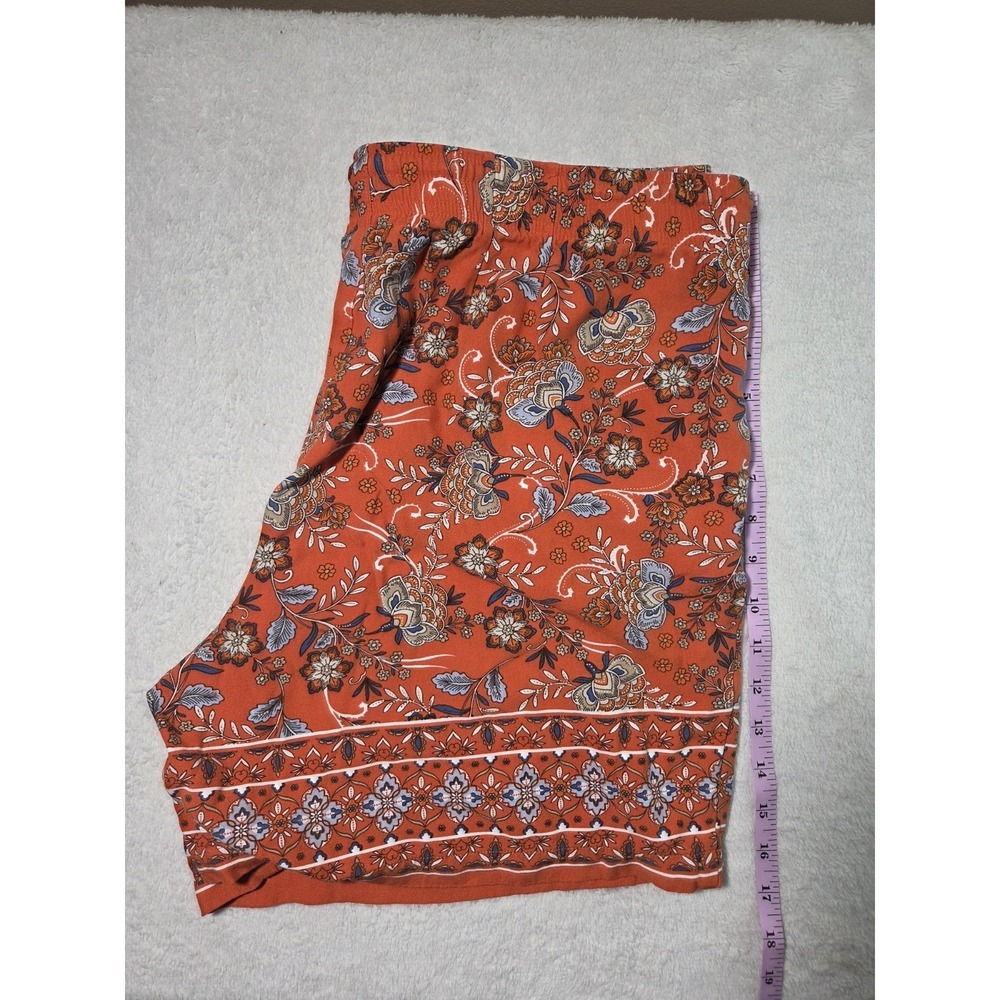 J. Jill Zinnia L P Orange Floral Paisley Shorts tie waist boho tassel large - Picture 2 of 5